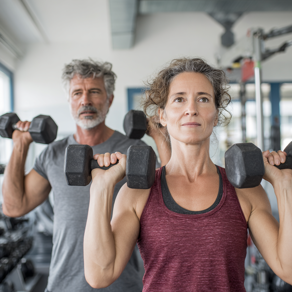 Group of Romanian adults celebrating their fitness achievements together in a bright, motivating environment, showing genuine happiness and camaraderie